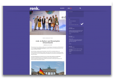 Eine unserer erfreulichsten Nachrichten ist auf unserem Blog zu sehen: renk. wurde ausgezeichnet zum Kultur-und Kreativpiloten 2013.
